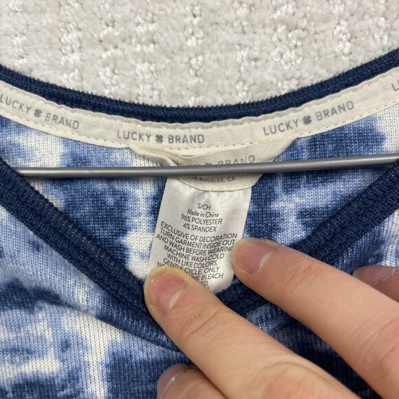 Lucky Brand Short Sleeve Tie-Dye Indigo Blue T-Shirt Boho Print Women Size S - Picture 6 of 14